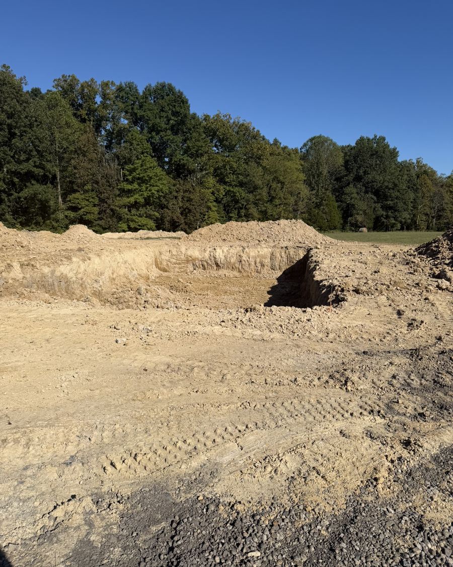 Basement excavation with a cut opening in the dirt wall